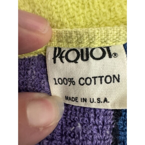 VTG Peqout Striped Towel 60s 70s USA Green Purple Blue Retro Fringe Mod Hippie - Picture 3 of 7